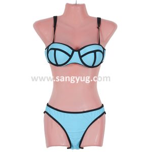 Bikini Swim Wear Blue With Black Stripe S