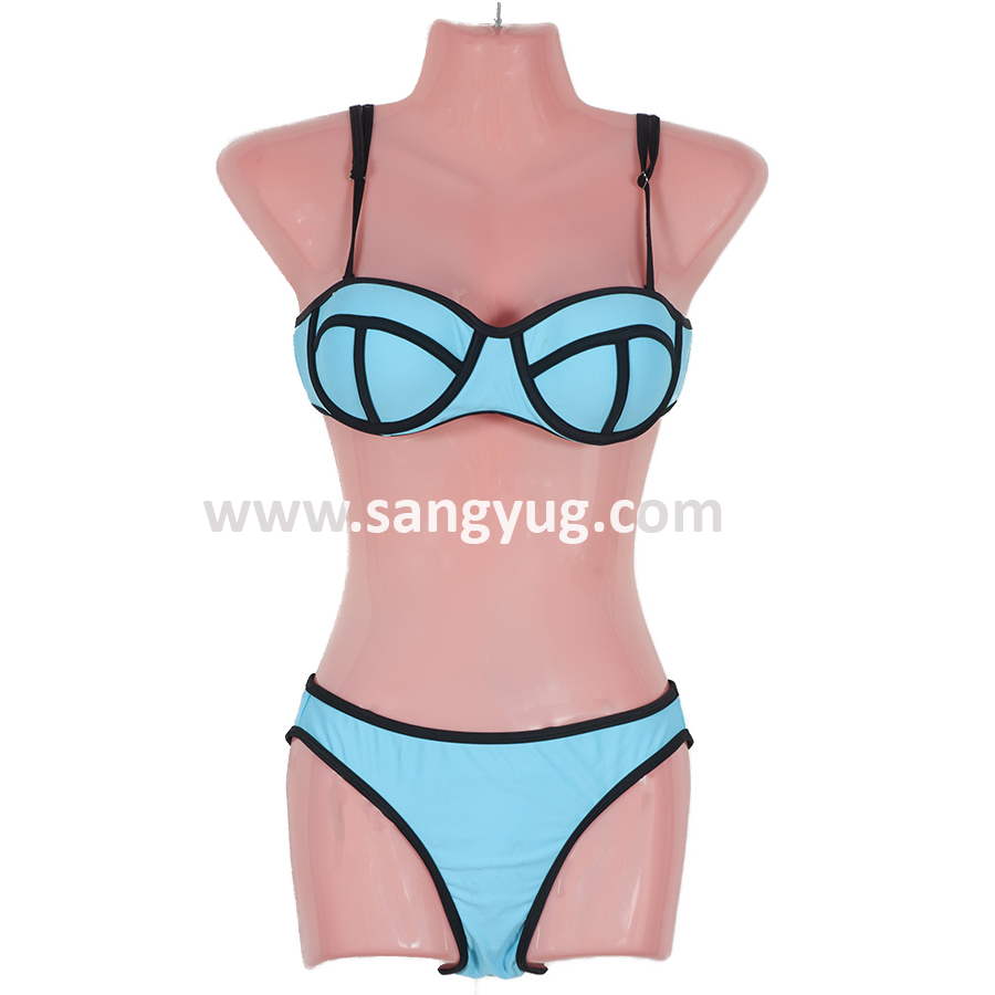 Bikini Swim Wear Blue With Black Stripe S