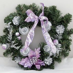 Christmas Circle Table Top 14inch With Candle Holder Green/Purple/White