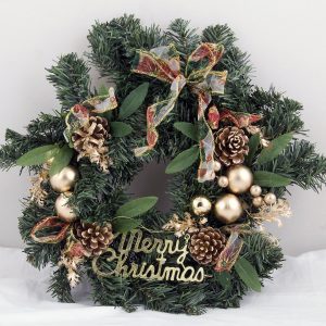 Christmas Decorated Wreath 16inch Green/Gold