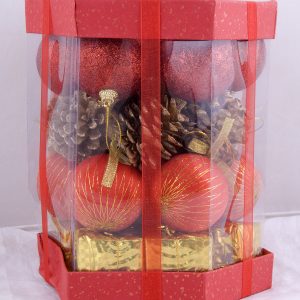 Christmas Hanging Balls And Decoration In Ribboned Gift Box 19X16.5X22Cm, Gold, Red, Gold, Blue Asstd
