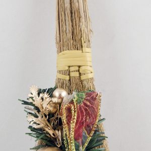Christmas Hanging Broom 12inch Decorated Gold