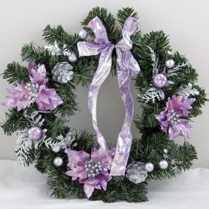 Christmas Wreath Decorated 16inch Green/Purple/White