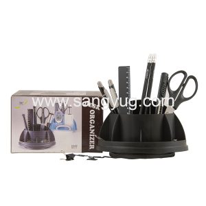 Desk Organizer Rotating 360.(Contains: Scissor,Utility Knife ,2Pcs Ballpen,Paper Clip,Binder Clip, 2Pcs Pencil And Ruler