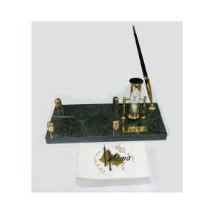 Deskset Marble Base With Hourglass,Memopad 1Pen Marble