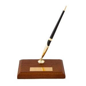 Deskset Wooden Base & Brass Plate 1Pen Wooden