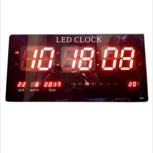 Digital Led Wall Clock With DdDMM/YYYY, Temperature Function Black, (45X22)cm