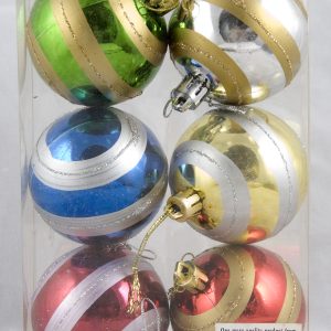 6Cm Christmas Balls Shiny With Ring Printed Assorted Colors 6Pcs/Pkt