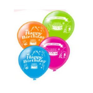 12inch Round Balloon Standard Orange, Pastel Ruby, Light Blue & Lemon Green Color With Silk Screen Printing inch Happy Birthdayinch, 50Pcs/Pkt