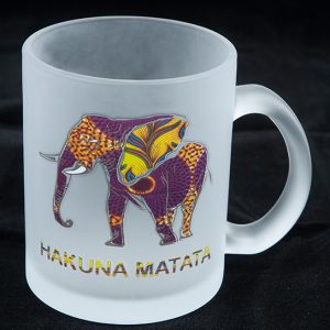 Frosted Glass Mug Elephant Print Hakuna Matata