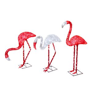 LED Light Statue Flamingo Family, Flamingo 1?73*23*91cm - 150pcs LED Lighting StringsFlamingo 2?77*21*93cm - 150pcs LED Lighting Strings Flamingo 3?68*21*39cm - 150pcs LED Lighting String, Waterproof