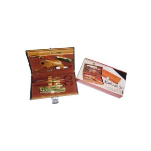 Manicure Set With Golden Instrument 10Pc/Set Brown