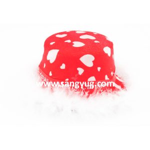 Merry Christmas Kids Hat With Frill Red With White Heart, 21X7cm