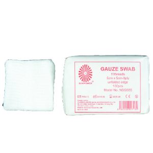 NON STERILE GAUZE SWAB,11 THREADS,UNFOLDED EDGE - 5X5CM-8PLY, 100 PCS PER PACK, BULK