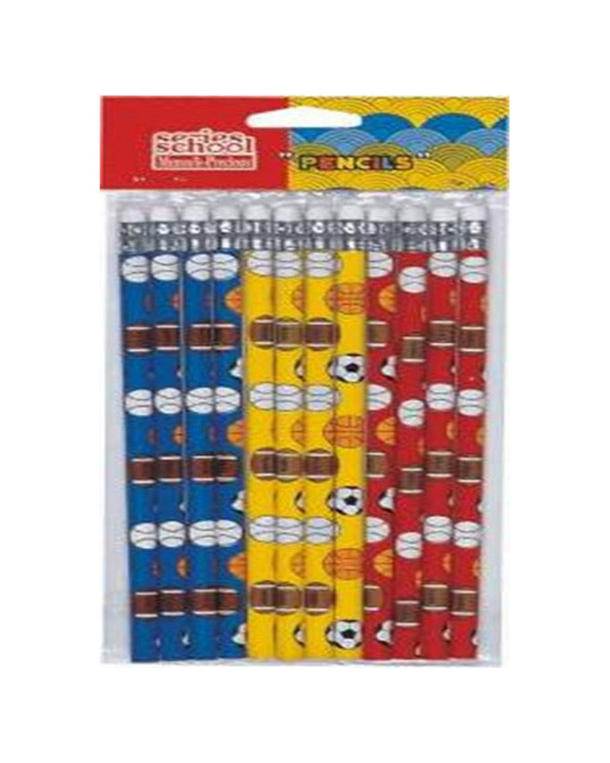 Pencil With Eraser Football Design 12Pcs/Pkt