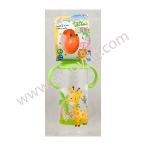 Feeding Bottle With Silicone Nipple, Character Hood, Cap With Handle 8Oz Jungle Buddies Pp, Silicone