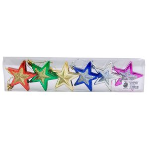 Christmas Hanging Glittered Stars Set Of 6, 6Cm
