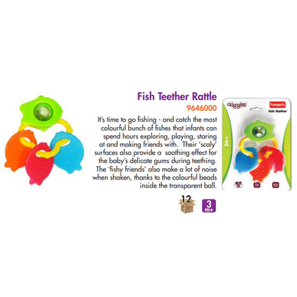 Giggles Fish Teether Non PVC, Age 3M Plus, Funskool