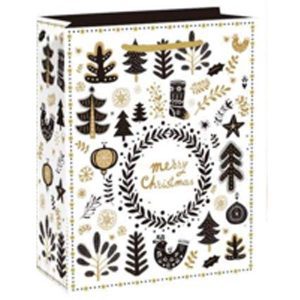 35.5X12X9Cm Paper Gift Bag, White/Gold Christmas Design