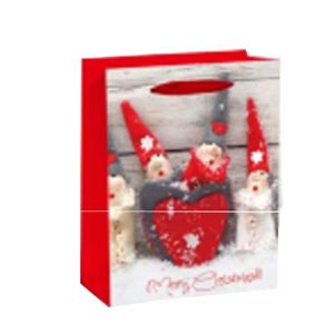 42X32X11.5Cm Paper Gift Bag. Red Christmas Design, One Side Glittered