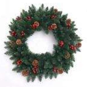 50Cm+180Tips Green Wreath, Pine Cone+Red Barries