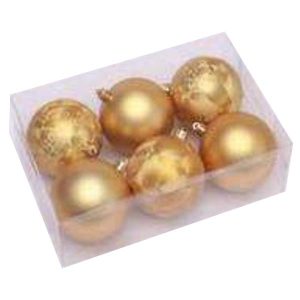 8Cm Gold Printed Christmas Balls, 6Pcs/Box