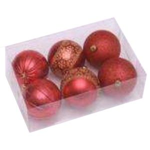 8Cm Red Printed Christmas Balls, 6Pcs/Box