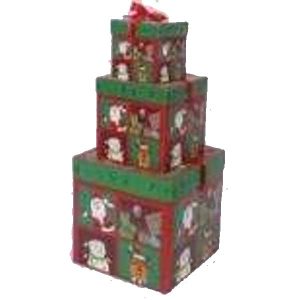 Gift Box Printed W/Bow (10x10, 15x15, 20x20)Cm, Red+Green