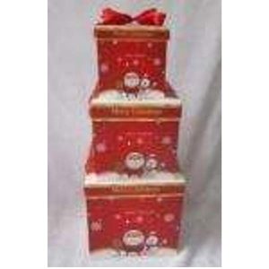 Gift Box Printed With Bow, (15x15, 20x20, 25x25)Cm, Red