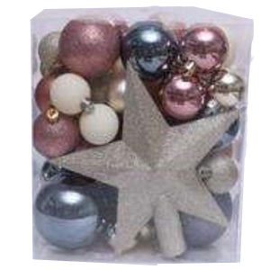 Hanging Balls Assorted Pack Of 377 With Glitter Star in Transparent Box Packing, 50pcs/Pkt