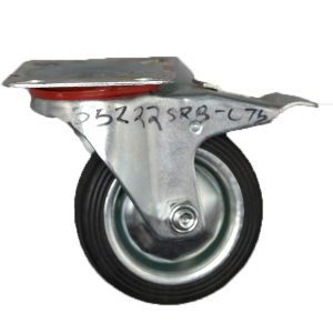 Industrial Rubber Swivel Castor Wheel with Brake – 75x25mm Wheel | Plate Size 81x67mm