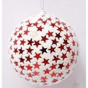 10Cmx10Cm Foam Hanging Ball,White Foam Particle And Paillette Star Painted,13.2G/Pc,2Pcs/Pvc