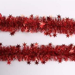 11Cm+9Cm *2M*6Ply Shiny Christmas Pet Tinsel With Stars Ornaments Red