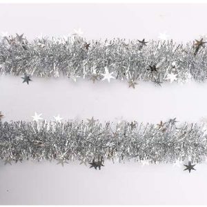 11Cm+9Cm *2M*6Ply Shiny Christmas Pet Tinsel With Stars Ornaments Silver