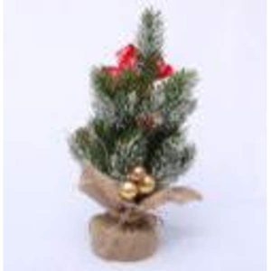 35Cm Decorated Christmas Tree , With Decoration, Wooden Base In Linen Wrapped