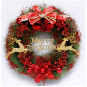 40*11Cm Red Christmas Flower Pine Needle Wreath,Bowknot,Red Deer Shape,Christmas Flower,Plastic Ball,Pine Cone,Gold Glitter Berry