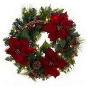 40Cm Lighted Mixed Leaf Christmas Wreath, Berry Bounch -3Sets,