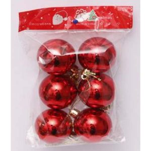 5Cm Shiny Plastic Ball 6Pcs/Pkt, Red