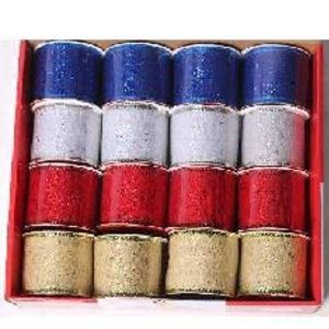 6.3Cm*2.7M Christmas Ribbons With Glitter And Sequins. Gold/Red/Silver/Blue