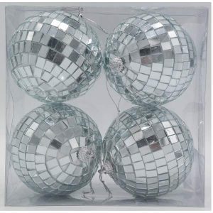 8cm Silver Foam Mirror Hanging Ball 4Pcs/Pkt
