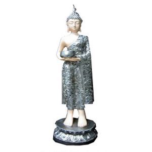 Thai Buddha (Ivory Skin,Silver Clothes) 10X10X42.5 Cm