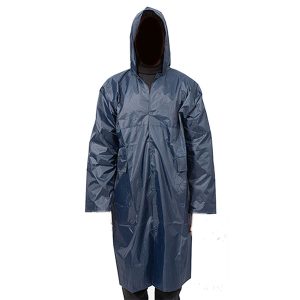 Raincoat with hood, knee length, color Navy blue, size 38 small