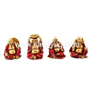 Red & Gold Printed Buddha Set Of 4 In Red Gift Box