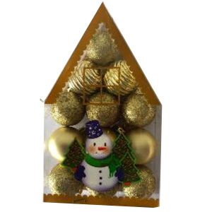Shiny & Dull Hanging Christmas Balls Set Of 12 In Transparent House Shape Box