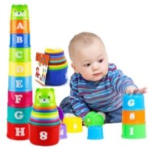 Stacking Cup With Number & Letter Printed 9pcs/set, In Net Bag