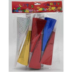 Laser Party Horn Pack Of 6, 20cm, Assorted Color