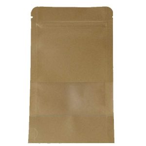 Stand Up Bag With Window (Kraft Paper Material), Price Per 1 Bundle Of 100 Pcs 16X26(4X14)Cm