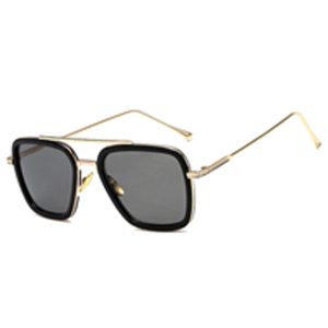Sunglass 011-01A Black With Gold Frame, With Pull Tie String Cloth Cover