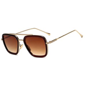 Sunglass 011-01C, Brown With Golden Frame With Pull Tie String Cloth Cover