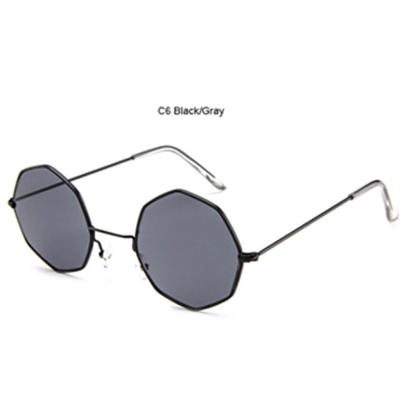 Sunglass Hexagonal Shape, Metal Frame With AC Lens, Black/Gray, With Case